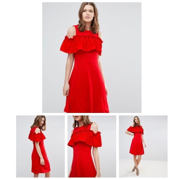 🆕ASOS Ruffle Cold Shoulder Skater Dress✨NWT! - Picture 3 of 11